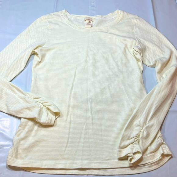 Sundance light yellow SHIRT long ruched sleeved thin Stripes round neck cotton M - Picture 5 of 13